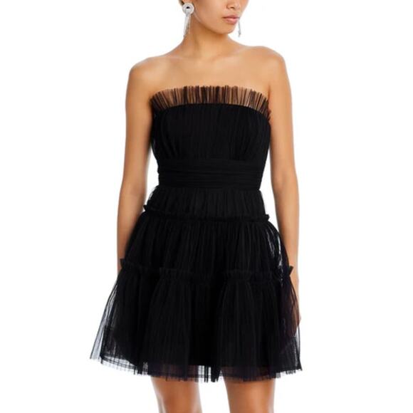 BCBGMAXAZRIA Women's Strapless Tiered Tulle Mini Dress Size 4 Black NWT FALW - Picture 1 of 15
